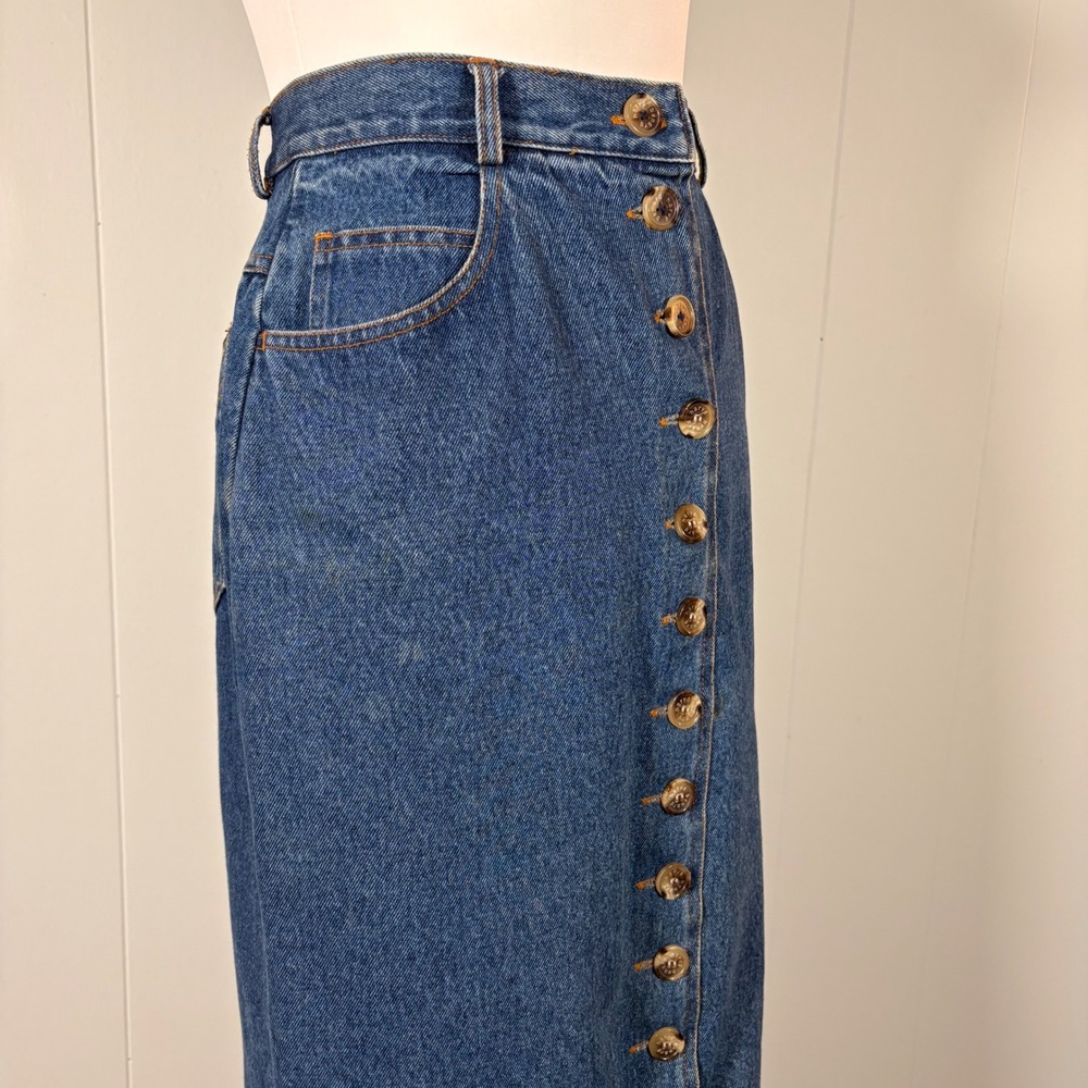 90s Y2K Denim Button Down Midi Skirt Women's 4 100% Cotton Jean Casual Classic - Picture 6 of 12